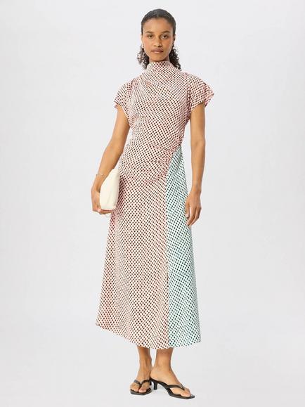 Whistles Graphic Check Cowl Neck Dress, Pink/Multi, Pink/Multi