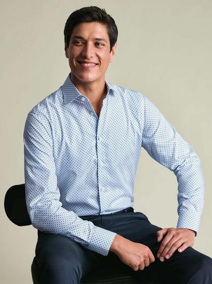 Charles Tyrwhitt Slim Fit Geometric Print Cotton Shirt - view 2, Blue