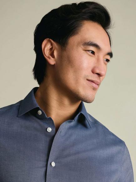 Charles Tyrwhitt Slim Fit Short Sleeve Cotton Linen Blend Shirt, Navy - view 2, Navy
