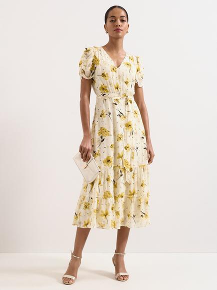Phase Eight Azalea Floral Print Dress, Pale Yellow, Pale Yellow
