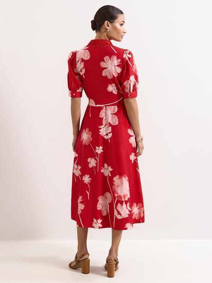 Phase Eight Delphine Floral Shirt Dress, Red - view 2, Red