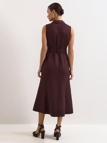 Phase Eight Elspeth Linen Sleeveless Shirt Dress, Brown - view 2, Brown