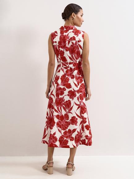 Phase Eight Elspeth Linen Blend Floral Sleeveless Shirt Dress, Red - view 2, Red