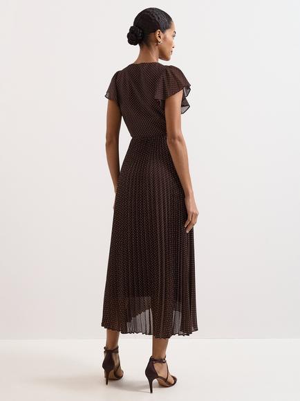 Phase Eight Louisa Spot Print Wrap Dress, Brown - view 2, Brown