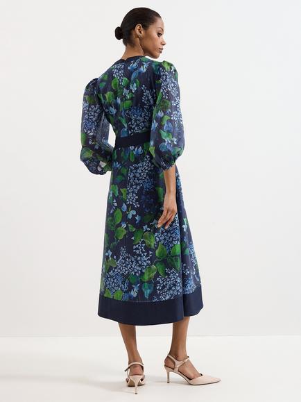 Phase Eight Nixie Floral Print Midi Dress, Navy - view 2, Navy