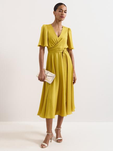 Phase Eight Petite Abbie Wrap Dress, Yellow, Yellow