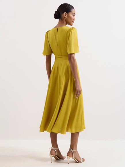 Phase Eight Petite Abbie Wrap Dress, Yellow - view 2, Yellow