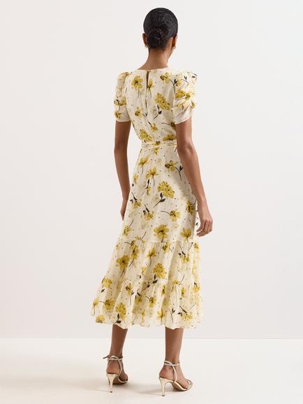 Phase Eight Petite Azalea Floral Print Dress, Pale Yellow - view 2, Pale Yellow