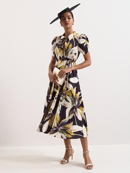Phase Eight Petite Bella Floral Shirt Dress, Black/Multi, Black/Multi