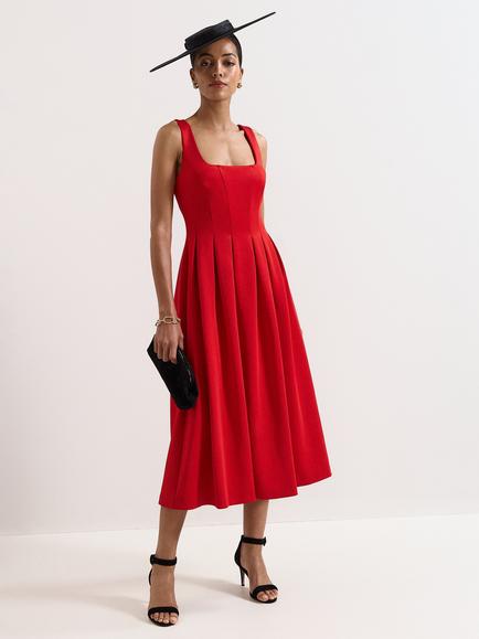 Phase Eight Petite Katie Square Neck Dress, Red, Red