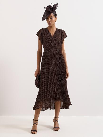 Phase Eight Petite Louisa Spot Print Wrap Dress, Brown, Brown