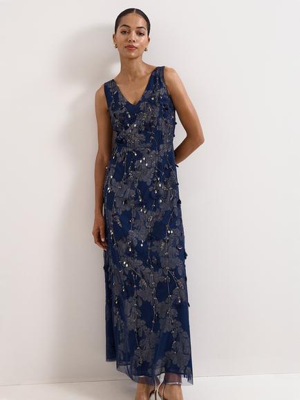 Phase Eight Petite Collection 8 Romita Sequinned Dress, Blue, Blue
