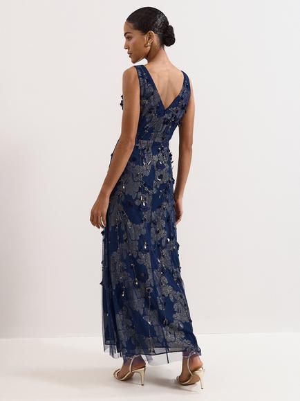Phase Eight Petite Collection 8 Romita Sequinned Dress, Blue - view 2, Blue