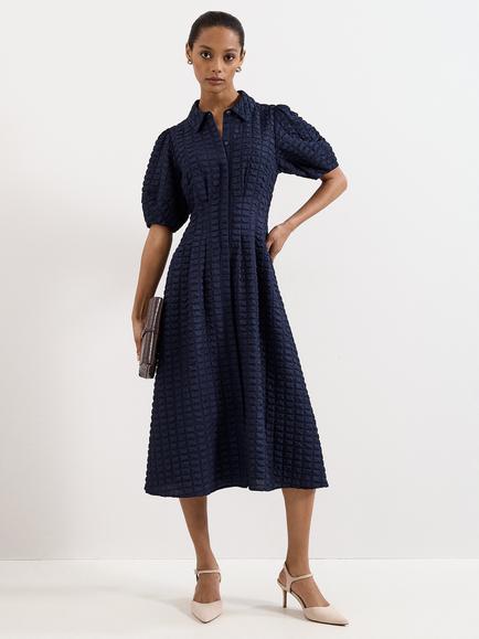 Phase Eight Petite Yasmine Textured Dress, Navy, Navy