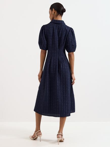 Phase Eight Petite Yasmine Textured Dress, Navy - view 2, Navy