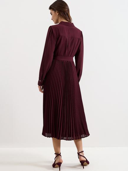 Phase Eight Ren Textured Check Pleated Dress, Burgundy - view 2, Burgundy