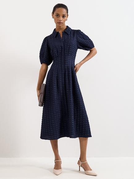 Phase Eight Yasmine Textured Shirt Dress, Navy, Navy