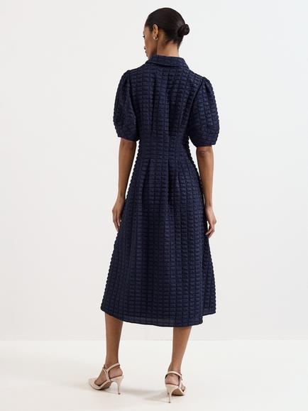 Phase Eight Yasmine Textured Shirt Dress, Navy - view 2, Navy