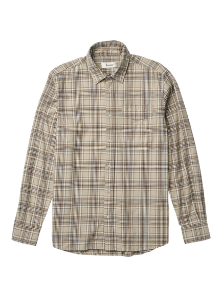 forét Pure Cotton Flannel Check Regular Fit Shirt, Khaki, Khaki Check