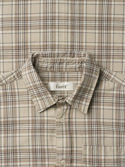 forét Pure Cotton Flannel Check Regular Fit Shirt, Khaki - view 2, Khaki Check