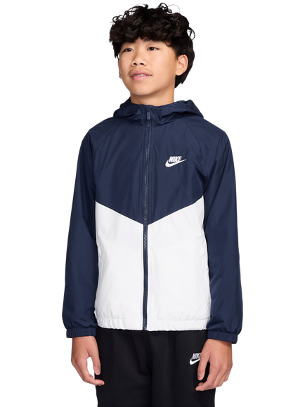 Nike Kids' Sportswear Windrunner Hooded Repel Jacket Zip, Navy/White, Navy/White