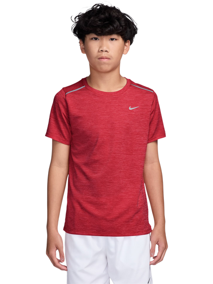 Nike Kids' Miler Dri-FIT Short Sleeve Top, Red/Silver, Red/Silver