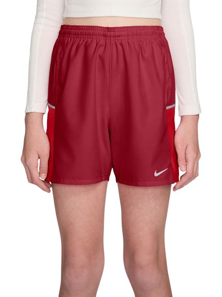 Nike Kids' Miler Dri-FIT Shorts, Red/Silver, Red/Dark Grey/Silver