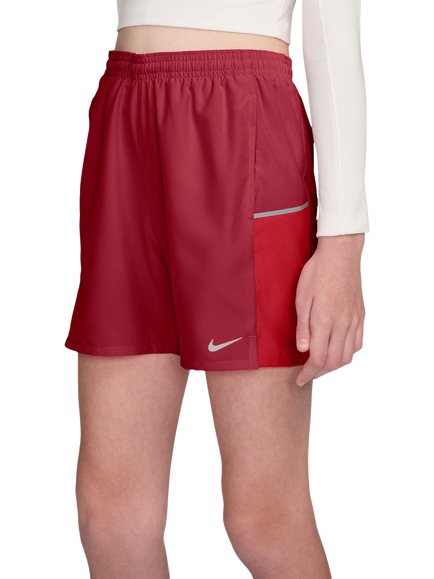 Nike Kids' Miler Dri-FIT Shorts, Red/Silver - view 2, Red/Dark Grey/Silver