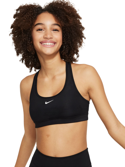 Nike Kids' Swoosh Medium Support Sports Bra, Black/White, Black/White