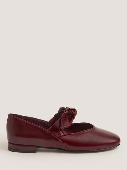 Monsoon Hari Bow Patent Flat Shoes, Burgundy, Burgundy