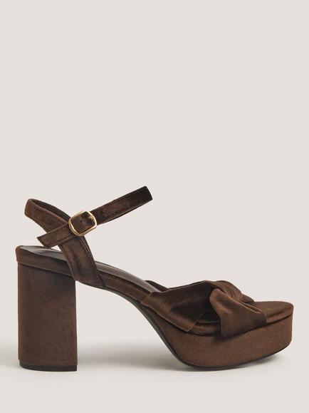 Monsoon Nola Velvet Platform Sandals, Chocolate, Chocolate