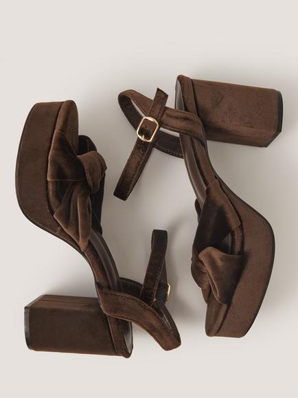 Monsoon Nola Velvet Platform Sandals, Chocolate - view 2, Chocolate