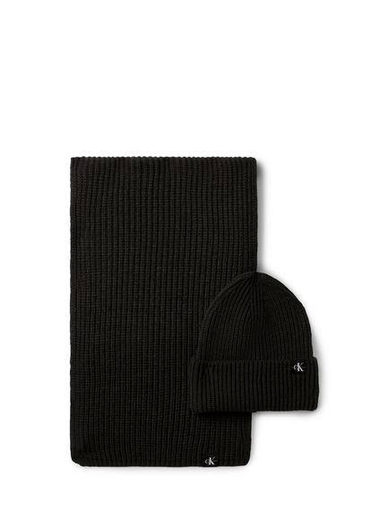Calvin Klein Kids' Rib Knit Scarf and Beanie Set, Black, Black