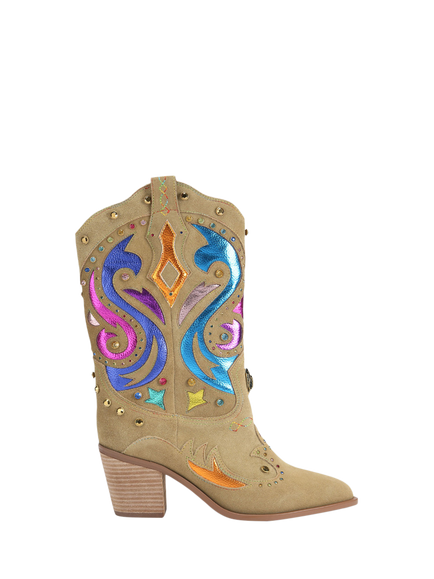 Kurt Geiger London Kensington Suede Embellished Cowboy Boots, Brown, Brown