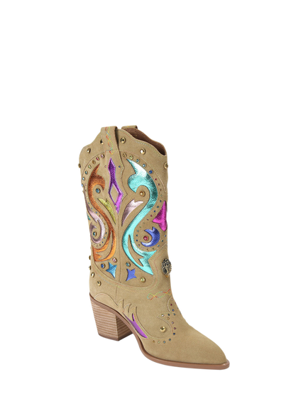 Kurt Geiger London Kensington Suede Embellished Cowboy Boots, Brown - view 2, Brown