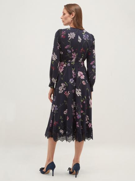 Hobbs Isadora Floral Lace Detail Dress, Blue - view 2, Blue