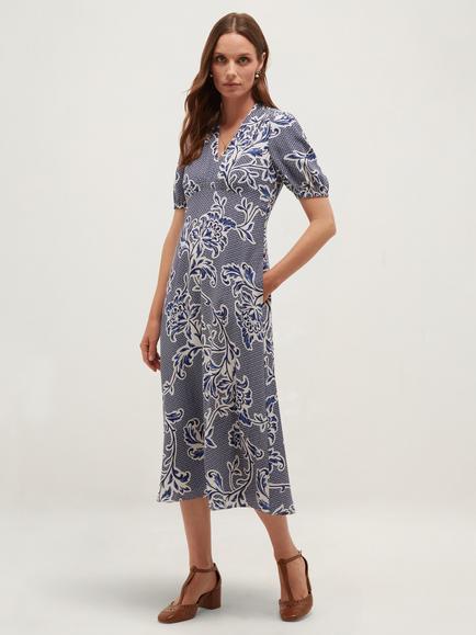 Hobbs Petite Sidonie Floral Print Dress, Blue, Blue