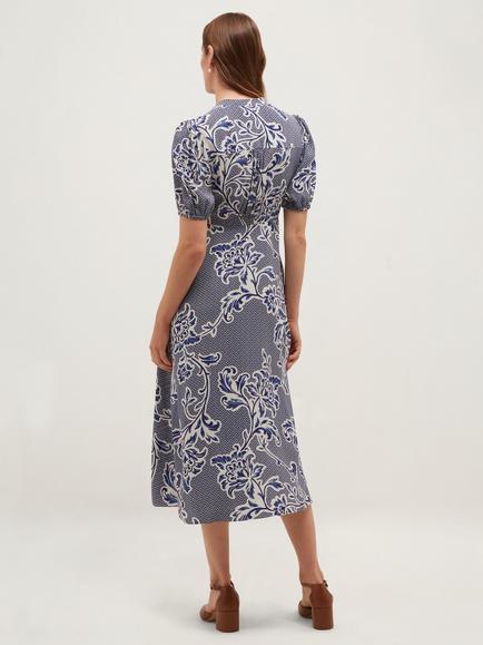 Hobbs Petite Sidonie Floral Print Dress, Blue - view 2, Blue