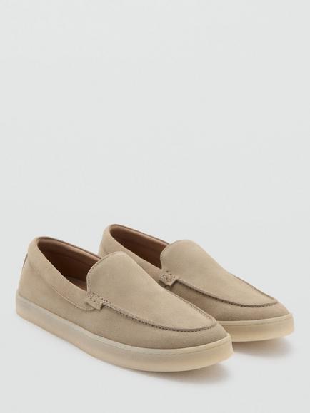 Mango Suede Leather Loafers, Cognac - view 2, Sand