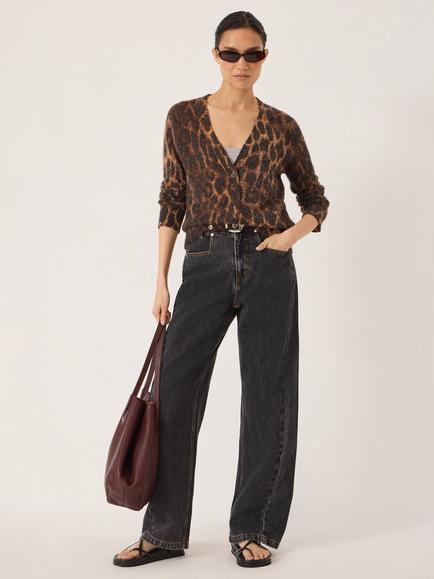 HUSH Cynthia Leopard Print Knitted Cardigan, Neutral Brown - view 2, Neutral Brown
