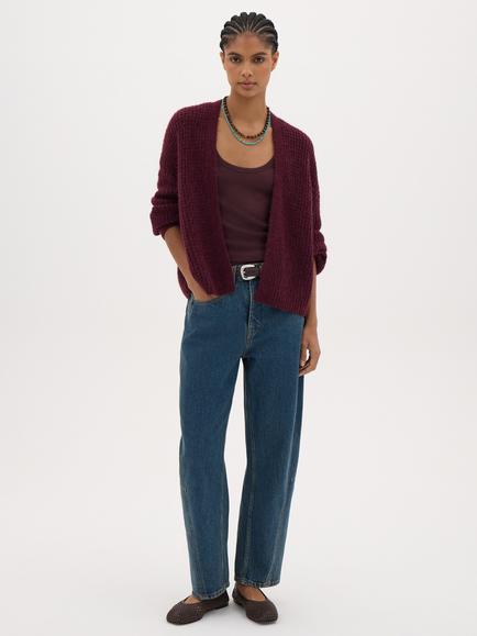 HUSH Flossie Wool Open Neck Cardigan, Burgundy Red - view 2, Burgundy Red