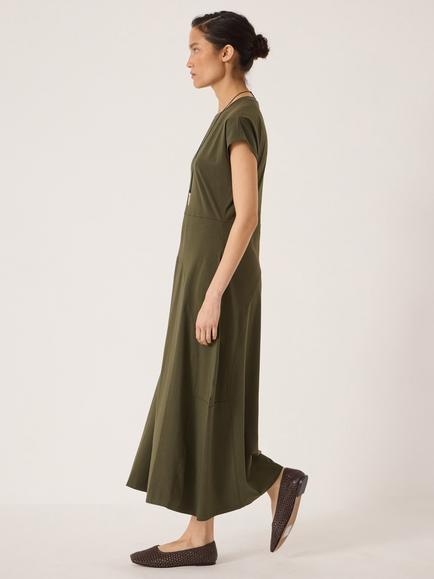 HUSH Cotton Rich Cap Sleeve Barrel Jersey Midi Dress, Khaki - view 2, Khaki