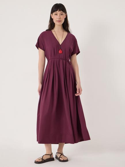 HUSH Bronte Pleated Air Flow Midi Dress containing LENZING™ ECOVERO™ Viscose, Wine Red, Wine Red