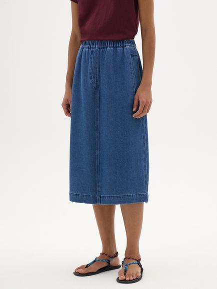 HUSH Bridget A-Line Midi Skirt, Indigo Blue, Indigo Blue