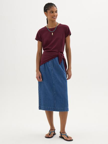 HUSH Bridget A-Line Midi Skirt, Indigo Blue - view 2, Indigo Blue