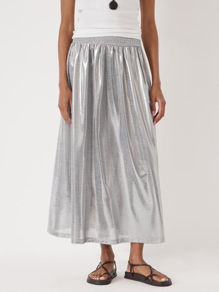 HUSH Metallic A-Line Midi Skirt, Silver, Silver