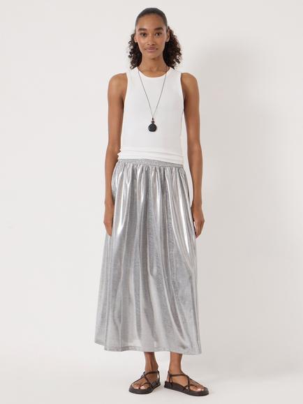 HUSH Metallic A-Line Midi Skirt, Silver - view 2, Silver