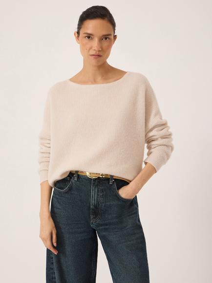 HUSH Bryony Wool Blend Slash Neck Jumper, Oatmeal, Oatmeal