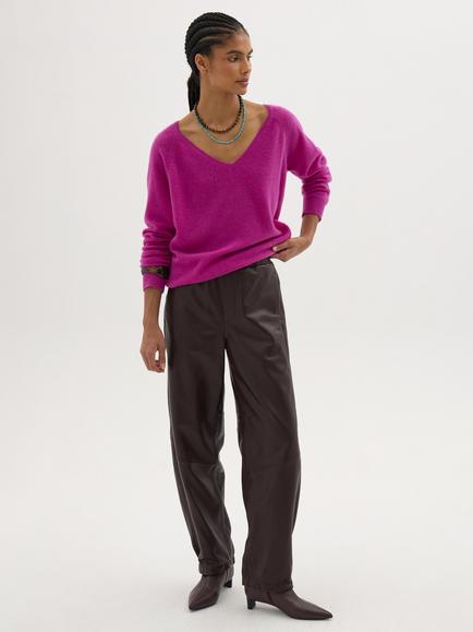 HUSH Constance Cashmere V-Neck Jumper, Magenta - view 2, Magenta