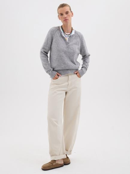 HUSH Farah Cashmere Round Neck Jumper, Light Grey Marl - view 2, Light Grey Marl